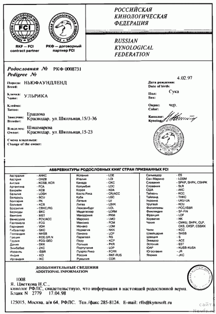 Фото: ньюфаундленд Ul'rika (Ульрика)